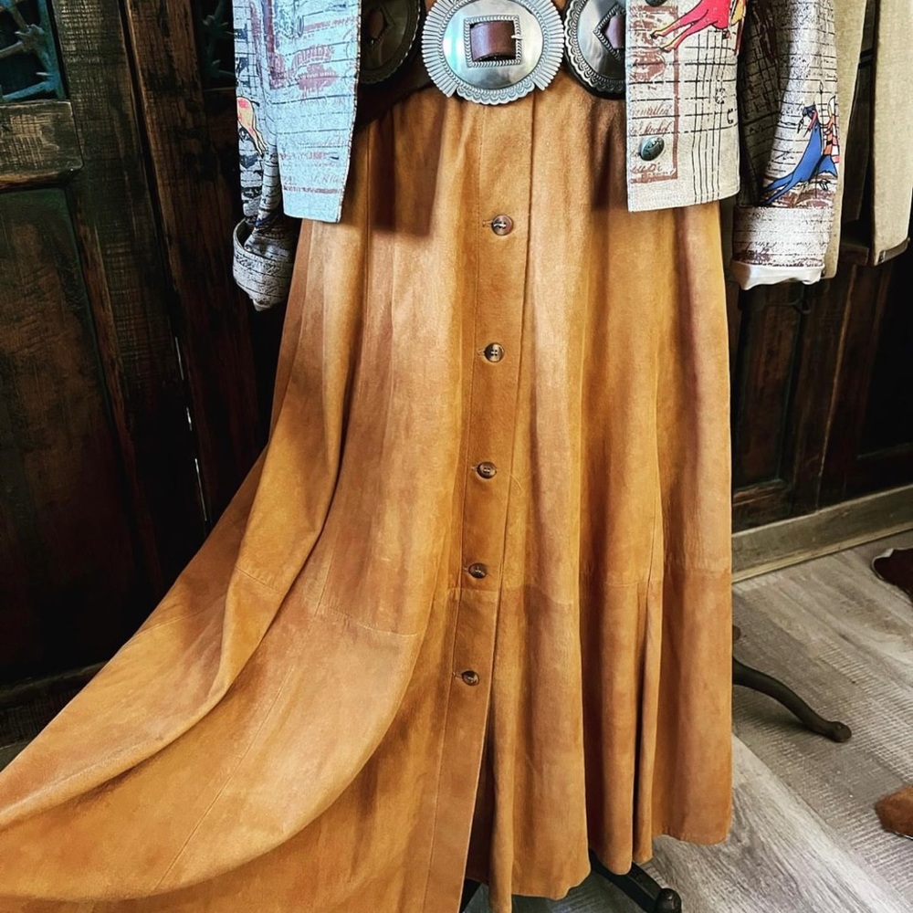1980's Ann Taylor Suede Button Front A-Line Skirt
